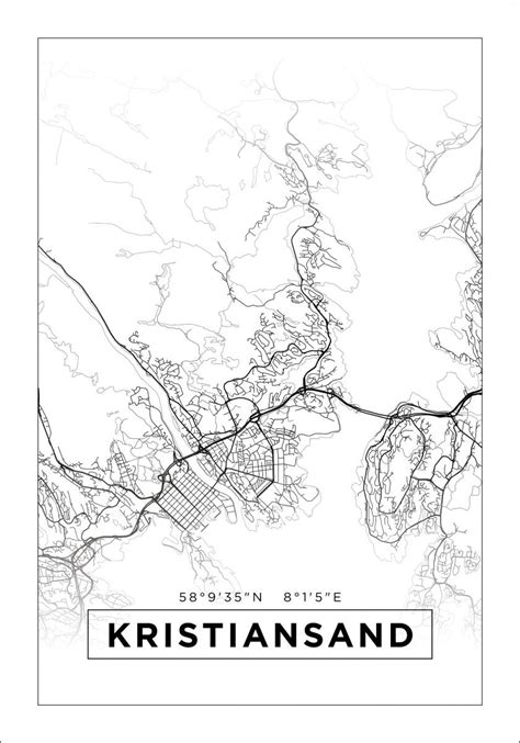 Buy Map Kristiansand White Poster Here BGASTORE IE