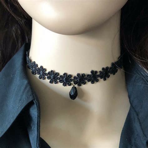 Black Flower Choker With Black Bead Drop In 2021 Chokers Flower Choker Choker Designs