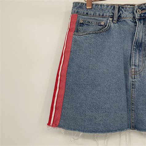 Zara Authentic Denim Trf Pink Side Stripe Mini Skirt Gem