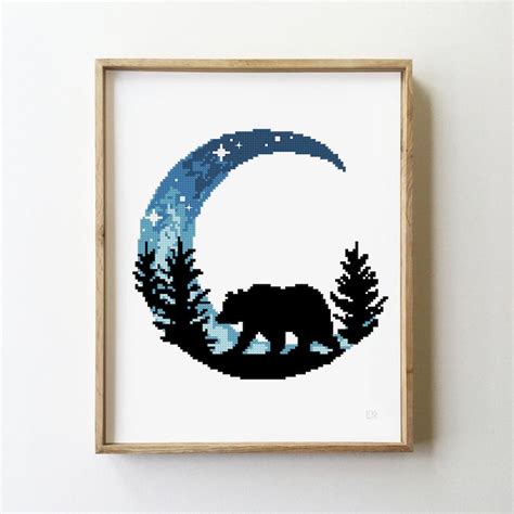 Landscape In Half Of Moon Counted Cross Stitch Pattern Forest Etsy