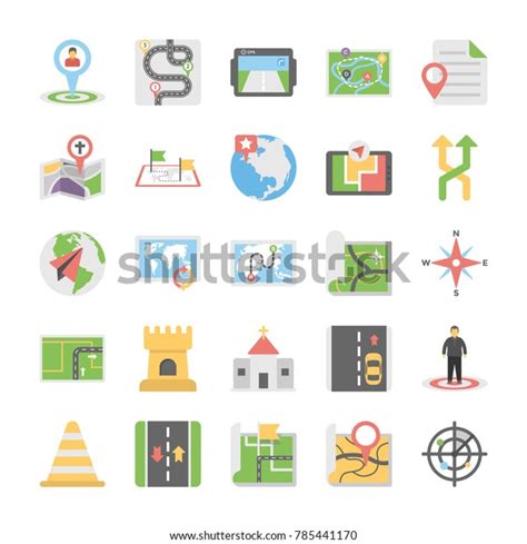 Pack Maps Navigation Flat Icons Stock Vector Royalty Free 785441170