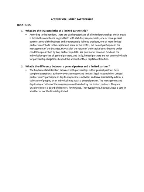 Activity On Limited Partnership Pdf