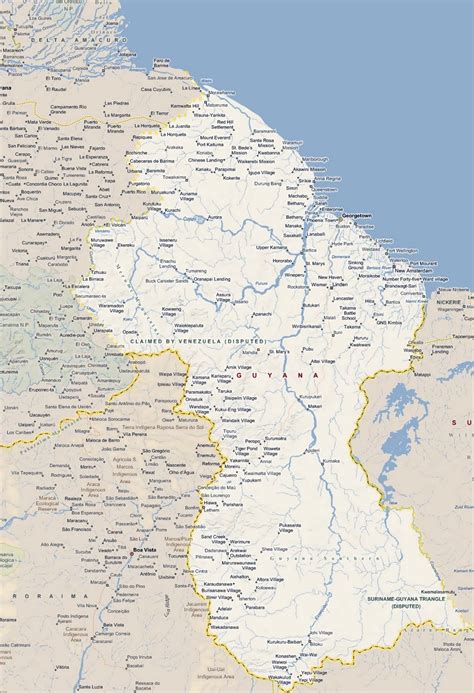 Large Map Of Guyana With All Cities Guyana South America Mapsland