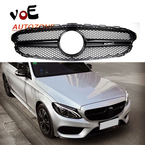 W205 GLoss Black AMG Style AMG Logo Front Grill Grille For Mercedes