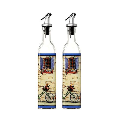 Juvale Oil And Vinegar Dispensers Salad Dressing Cruets â€“ Set Of 2 Glass Bottles With Lever