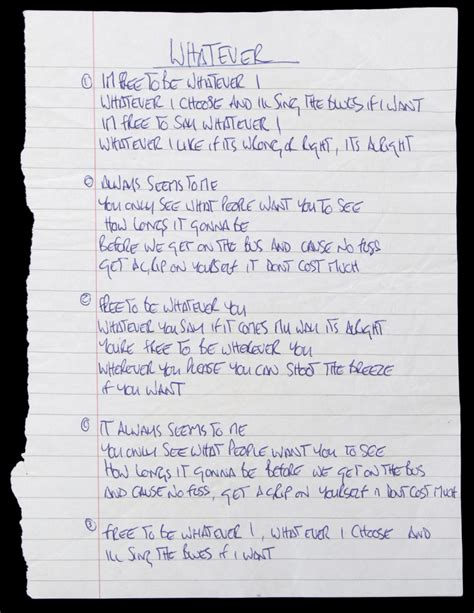 Oasis Noel Gallagher Handwritten Whatever Lyrics