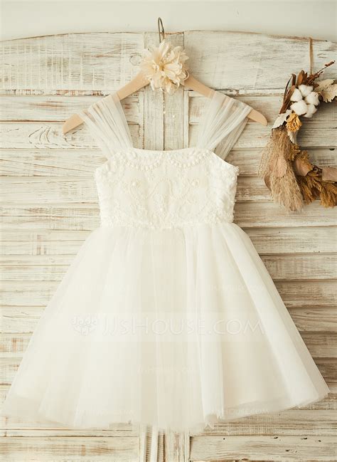 A Line Princess Knee Length Flower Girl Dress Tulle Lace Sleeveless