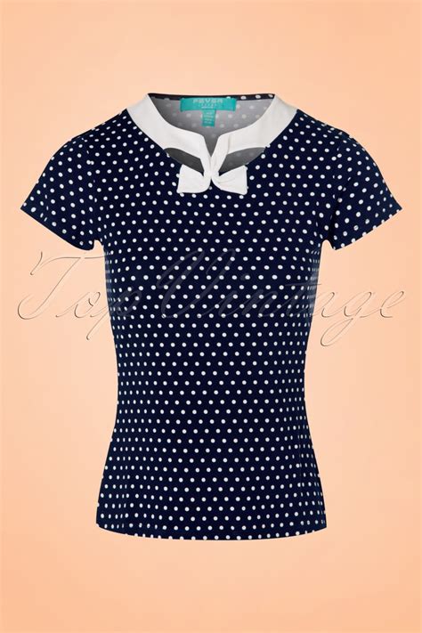 50s Holywell Polkadot Top In Navy