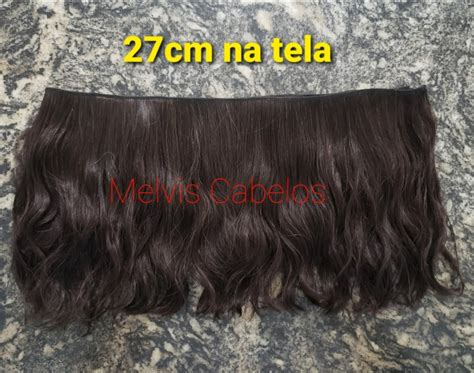 Cabelo Humano Castanho Levemente Ondulado 27cm Na Tela 100 Gramas