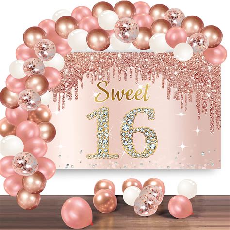 Buy Rose Gold Sweet Th Birthday Banner Backdrop With Confetti Balloon