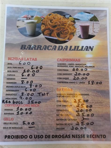 Menu Em Barraca Da Lilian Guaruj