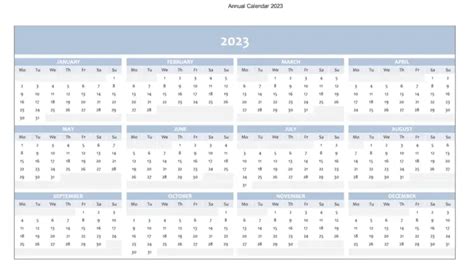 Free Full Year Calendar for 2023 [excel template]