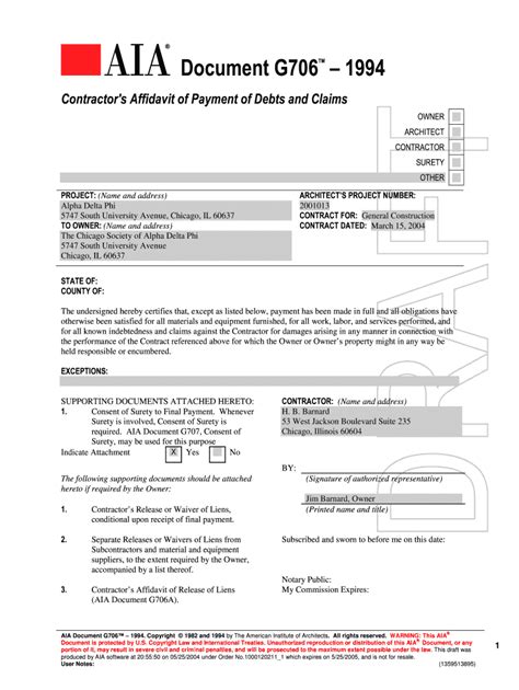 Aia Document G706 Aia G707 Fill Online Printable Fillable Blank