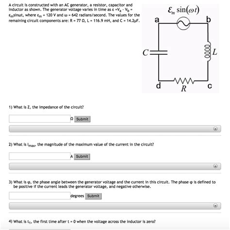 Solved A Circuit Is Constructed With An Ac Generator A