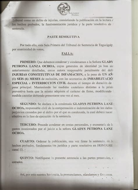 HONDURAS TIERRA LIBRE Honduras La saña del Tribunal de Sentencia 18