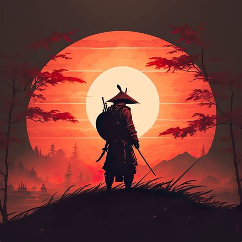 Samurai Sunset Oil Painting Etsy Japanese Art Samurai Japanese Art