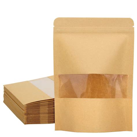 Kraft Paper Stand Up Doy Pouch With Zip Lock Food Grade Bags Window