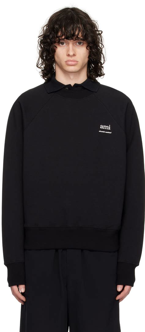 Black Bonded Sweatshirt By AMI Paris On Sale