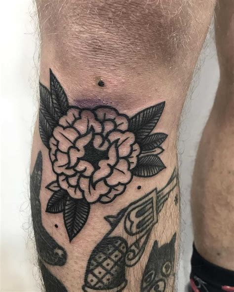 Black Flower Tattoo Below The Knee Tattoogrid Net