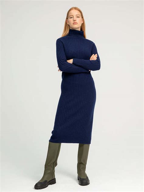 Purecashmere Nyc Rib Turtleneck Maxi Dress Navy Garmentory