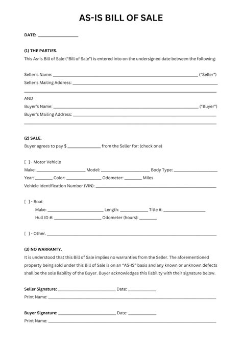 As Is Bill Of Sale Bill Of Sale Bill Of Sale Template Bill Of Sale Form Bill Of Sale Pdf