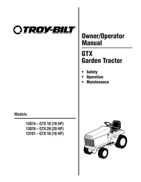 Troy Bilt 13101 Gtx 16 User Manual 28 Pages Original Mode