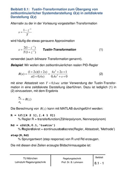 Bb E Beiblatt Rt Tu M Nchen Lehrstuhl Regelungstechnik