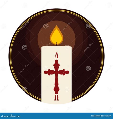 Button With Lighted Paschal Candle With Cross In Flat Style Vector