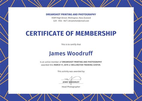 Honorary Member Certificate Template