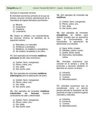 Examen Trimestral Cuarto Grado Bloque III 2018 2019 Pdf