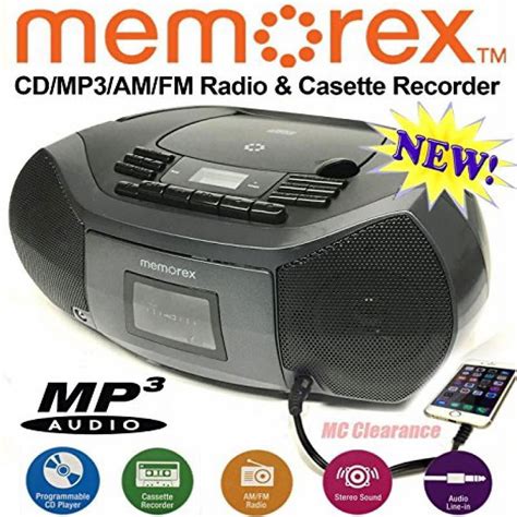 Memorex Cdcassette Recorder Mp3 Amfm Flexbeats Boombox Mp3261 With Aux Line In Jack Black