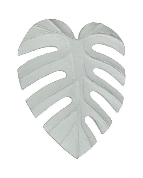 J D Yeatts Inch White Tropical Leaf Hand Carved Wood Wall Art