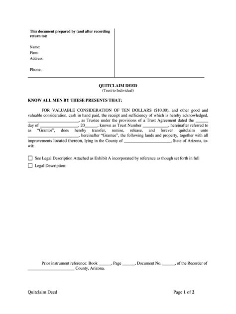 Arizona Quitclaim Deed Trust To Individual Form Fill Out And Sign Printable Pdf Template