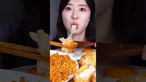 Asmr Mukbang Cheesy Combo Hack 🧀 Creamiest Samyang Carbonara Ramen X3 Crispy Cheese Pork