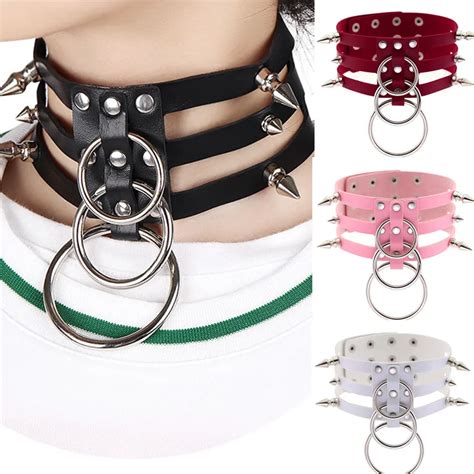 Pink Sexy Leather Choker Necklace For Women Harajuku Kawaii Silver O