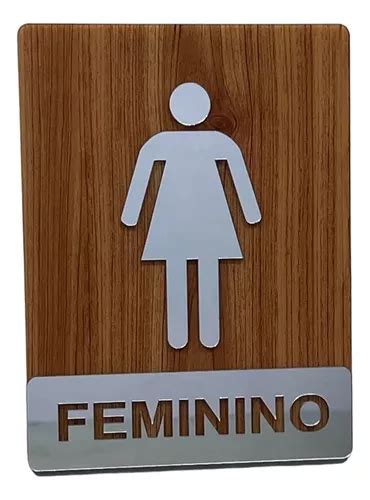 Placa Sinalização Wc Feminino Acrílico Premium Wood C Prata MercadoLivre