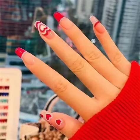 Churchf Red Sweetie Nude Nails Set Press On Long Length