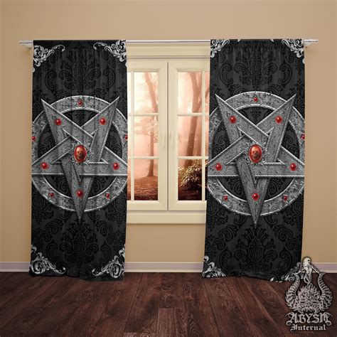 Pentagram Curtains 50x84 Printed Window Panels Satanic Goth Home Decor Art Print Silver