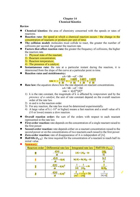 Review Chapter Chemical Kinetics Chapter Chemical Kinetics