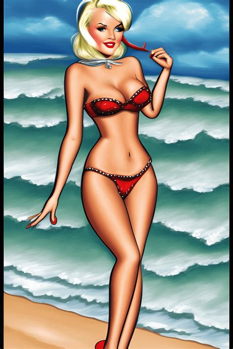 Beautiful Platinum Blonde Pinup Model At The Beach Creative Fabrica