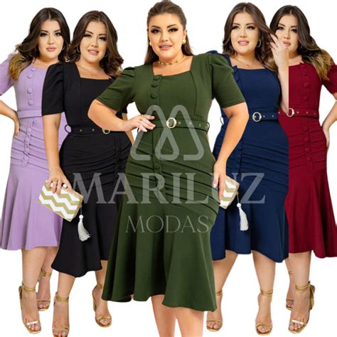 Vestido Midi Feminino Plus Size Sereia Evangélico Chique Cinto e