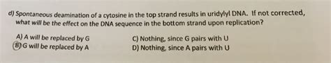 Solved d) Spontaneous deamination of a cytosine in the top | Chegg.com 