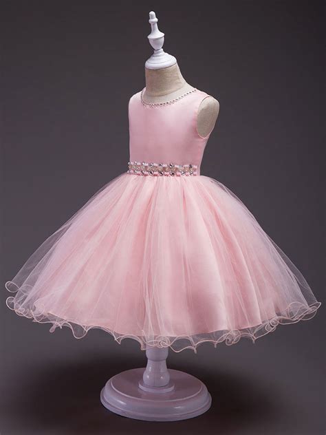 Pink Flower Girl Dresses Round Neck Sleeveless Tutu Dress Tulle