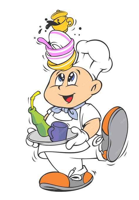 Premium Vector Cartoon Of A Chef Holding A Tray Of Food