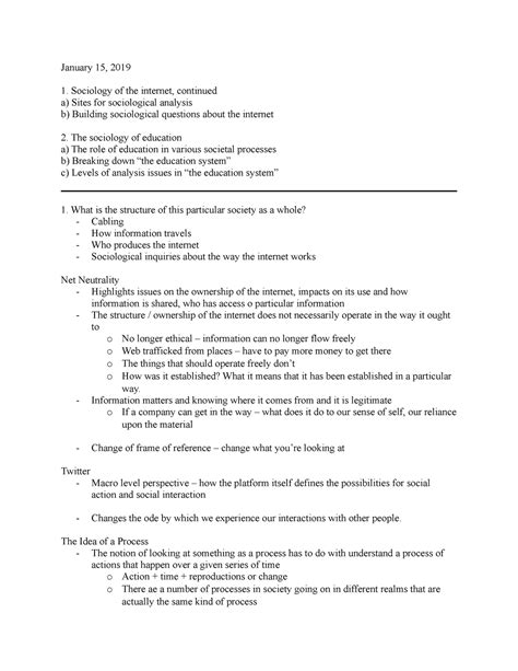 Week Soc Sociology Weekly Lectures January