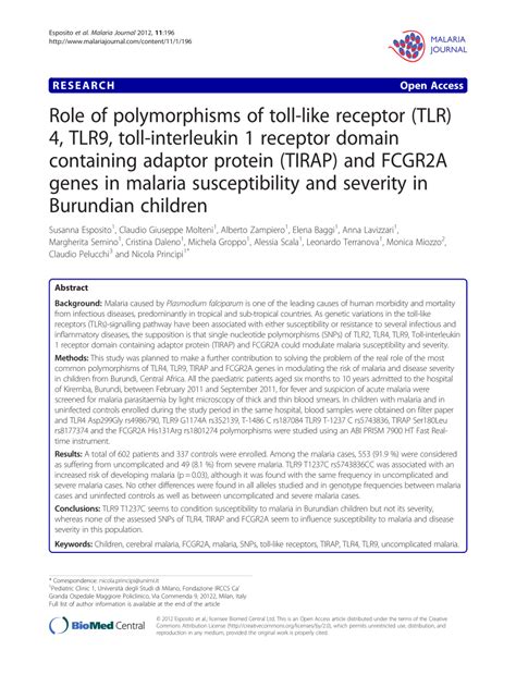 Pdf Role Of Polymorphisms Of Toll Like Receptor Tlr 4 Tlr9 Toll Interleukin 1 Receptor