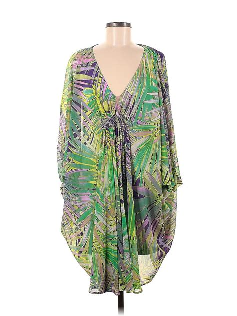 Jennifer Lopez 100 Polyester Tropical Green Casual Dress Size M 60