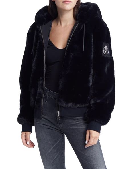 Moose Knuckles Portland Bunny Faux Fur Coat In Black Lyst