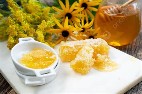 Fresh Honey In Jar With Honeycombs On White Marble Background Fresh