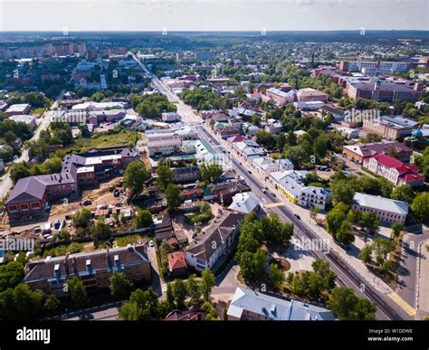 aerial view  yegoryevsk russian town  administrative center  sunny spring day stock